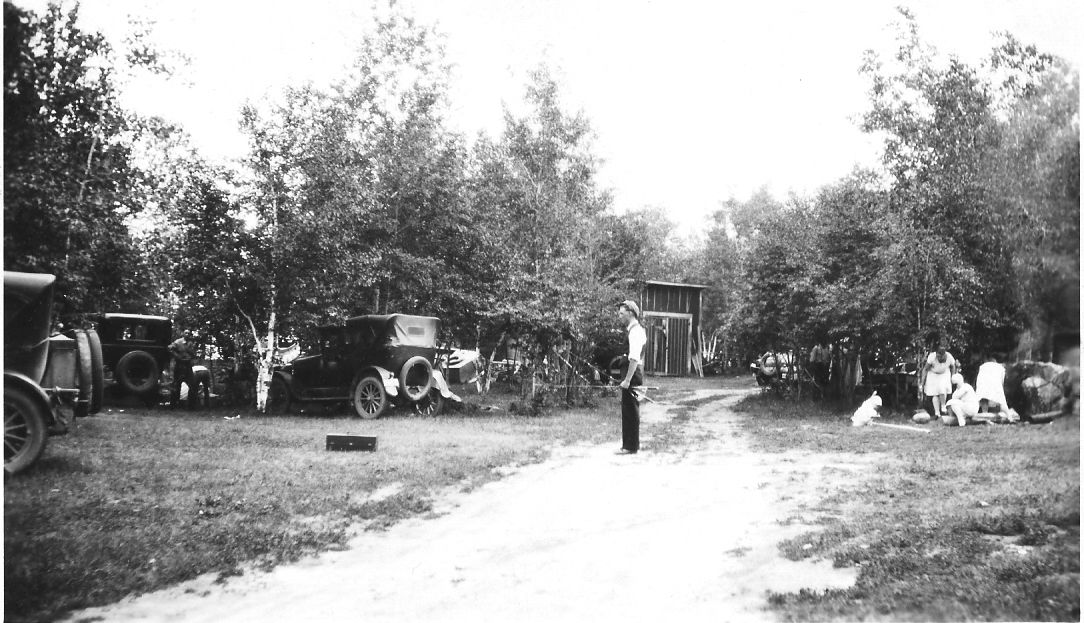Early 1930s - Central Resort Grounds - Large rock (by Horseshoe pits) on the right with Thomas Plii's workshop in the background (where Twin Pines currently sits).