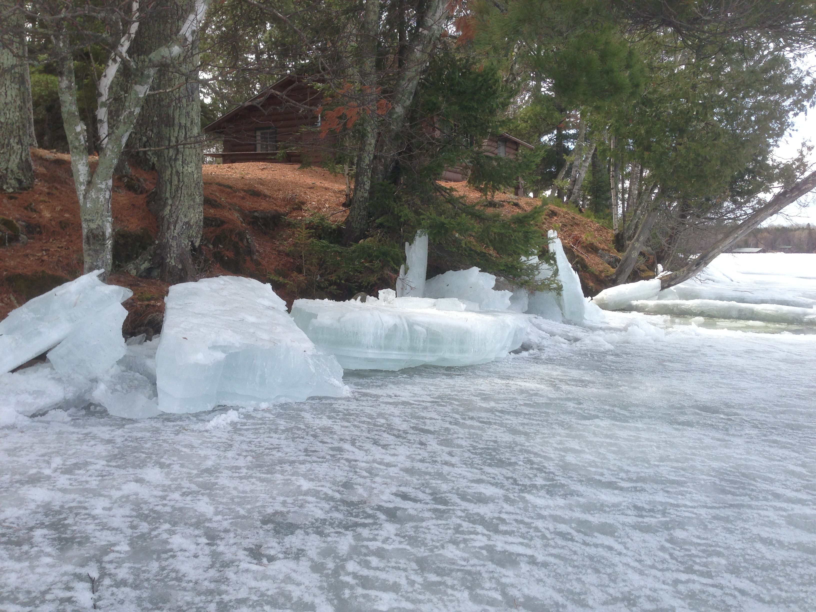 11 May 2013 - Twin Pines (Cabin #3) in background - Lake still frozen!